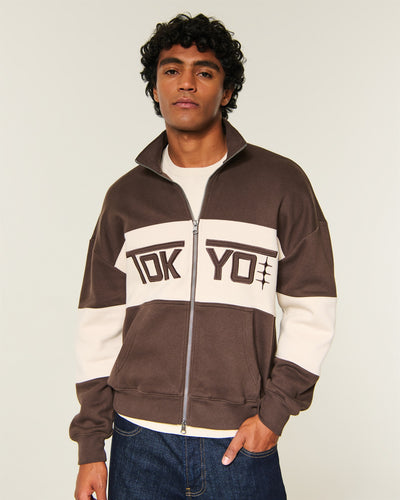 Boxy Zip-Up Tokyo Graphic Sweatshirt