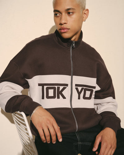 Boxy Zip-Up Tokyo Graphic Sweatshirt