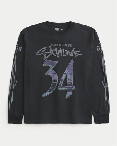 Relaxed Long-Sleeve Nissan Skyline Graphic Tee