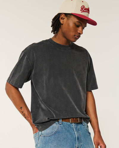 Boxy Heavyweight Washed Cotton Crew T-Shirt