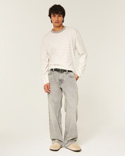 Boxy Heavyweight Long-Sleeve Striped Crew T-Shirt
