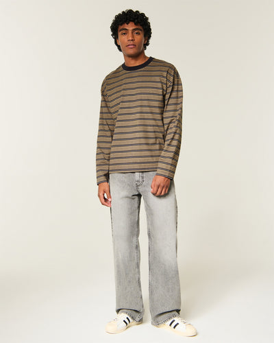 Boxy Heavyweight Long-Sleeve Striped Crew T-Shirt
