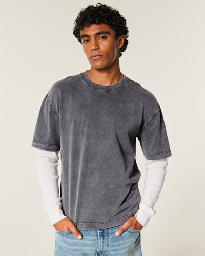 Boxy Layered Waffle 2-in-1 Crew T-Shirt