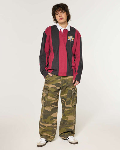 Boxy Long-Sleeve Logo Graphic Rugby Polo
