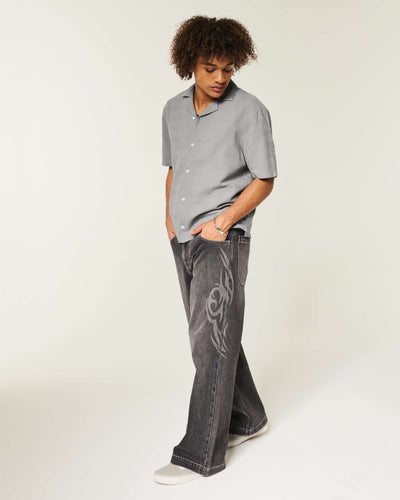 Boxy Textural Short-Sleeve Shirt