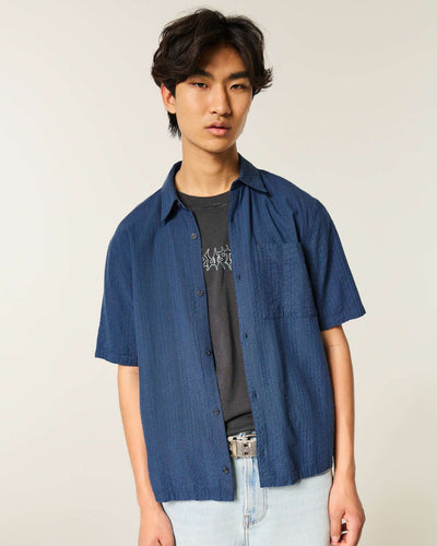 Boxy Short-Sleeve Seersucker Shirt