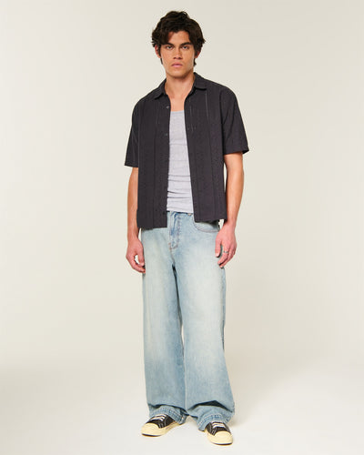 Boxy Short-Sleeve Eyelet Button-Through Shirt