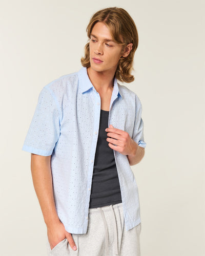 Boxy Short-Sleeve Eyelet Button-Through Shirt