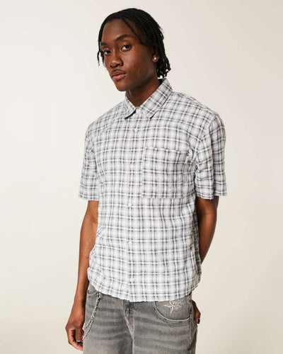 Boxy Short-Sleeve Seersucker Shirt