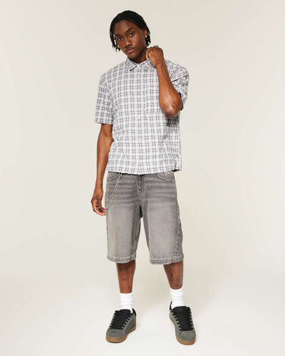 Boxy Short-Sleeve Seersucker Shirt