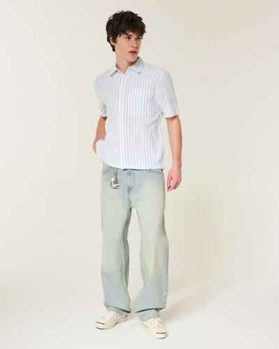 Boxy Short-Sleeve Seersucker Shirt