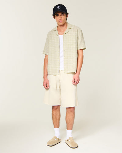 Boxy Short-Sleeve Textured Button-Through Shirt