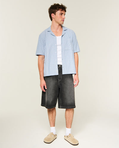 Boxy Short-Sleeve Textured Button-Through Shirt