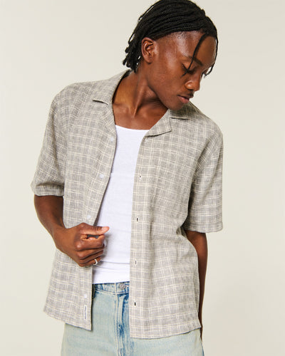 Boxy Short-Sleeve Textured Button-Through Shirt