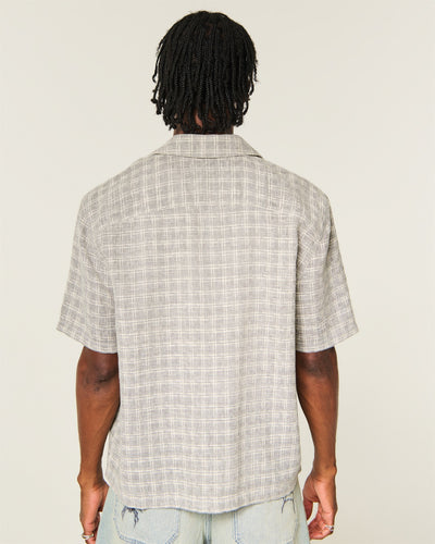 Boxy Short-Sleeve Textured Button-Through Shirt