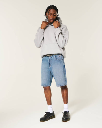 Dark Wash Embroidered Baggy Jean Shorts