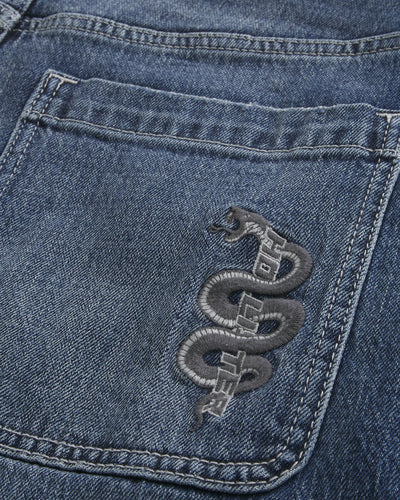 Snake Graphic Baggy Jean Shorts