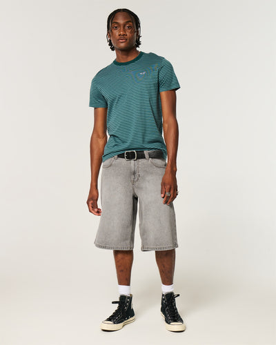 Low-Rise Logo Embroidery Baggy Jean Shorts