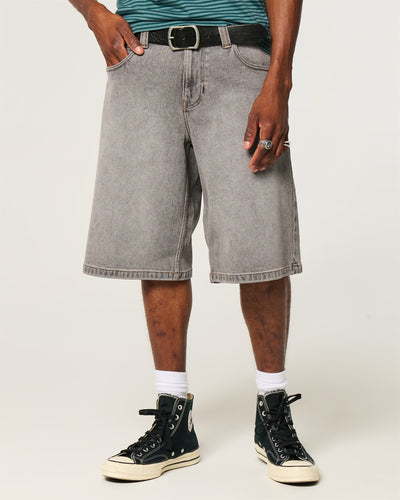 Low-Rise Logo Embroidery Baggy Jean Shorts