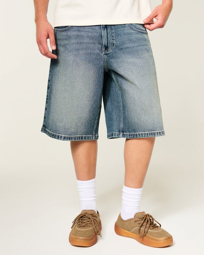 Low-Rise Logo Embroidery Baggy Jean Shorts