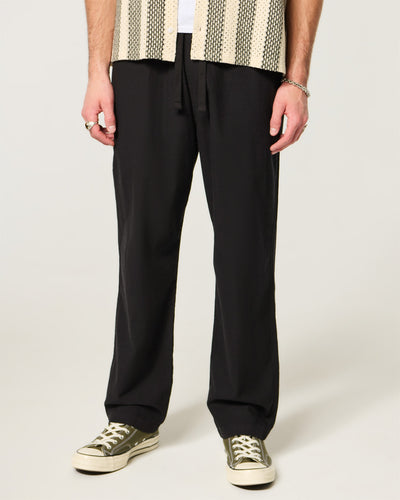 Linen-Blend Loose Pull-On Pants