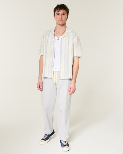 Linen-Blend Loose Pull-On Pants