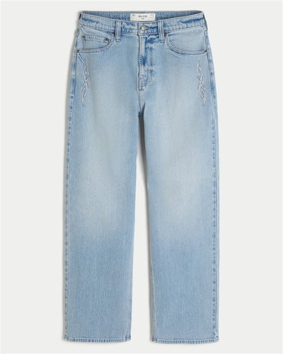 Light Wash Embroidered Graphic Baggy Jeans