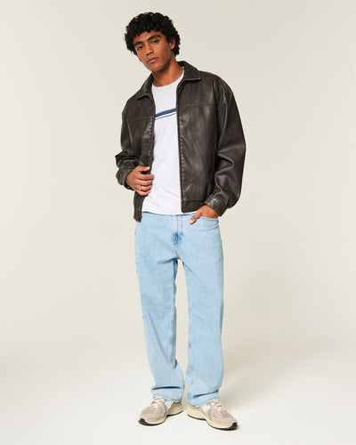 Faux Leather Harrington Jacket