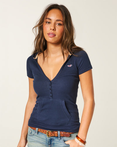 Short-Sleeve Hooded Henley