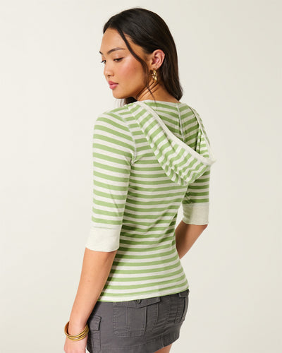 Half-Sleeve Hooded V-Neck T-Shirt