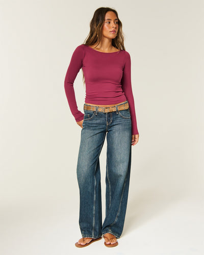 Soft Stretch Seamless Fabric Slash-Neck Top