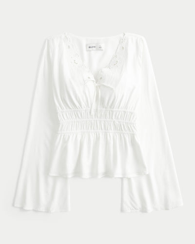 Easy Bell Sleeve Tie Front Top