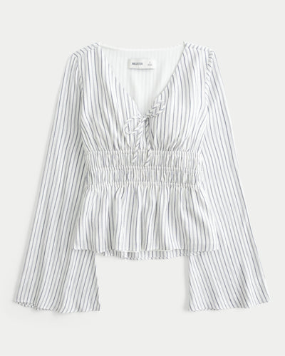 Easy Bell Sleeve Tie Front Top