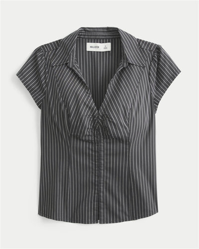 Cinched Hook-and-Eye Short Sleeve Shirt