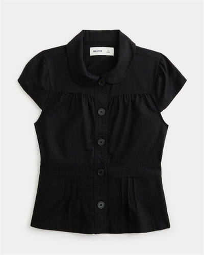 Short Sleeve Twill Peter Pan Collar Shirt