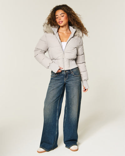 Hollister Peyton Faux Fur Trim Puffer Jacket