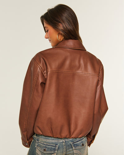 Faux Leather Bubble Bomber Jacket