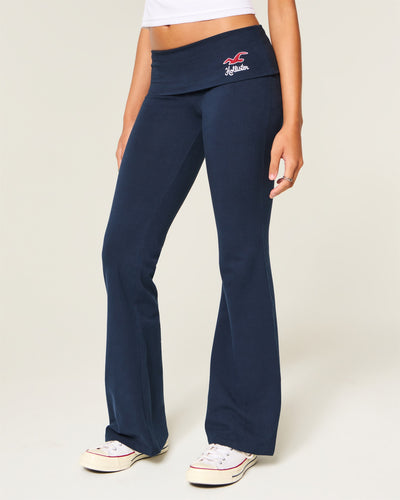 Knit Foldover Waist Logo Flare Pants