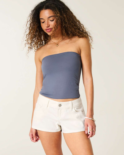 Low-Rise White Denim Mini Shorts