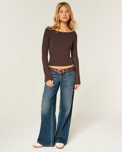 Slash-Neck Bell Sleeve Sweater