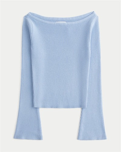Slash-Neck Bell Sleeve Sweater