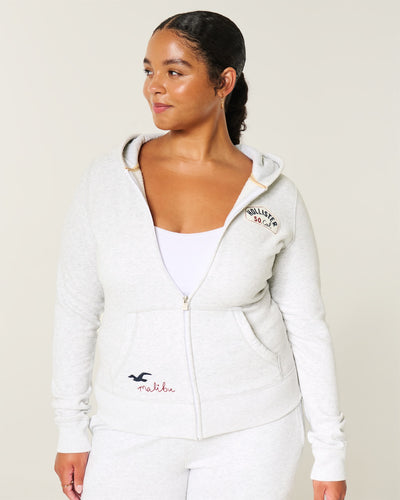 Hollister Feel Good Slim Zip-Up Logo Graphic Hoodie