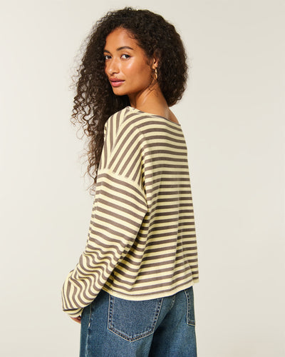 Easy Striped Off-the-Shoulder Sweatshirt