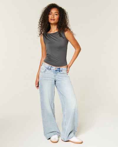 Hollister Andi Adjustable Waist Ultra Low-Rise Light Wash Super Baggy Jeans