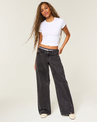 Hollister Andi Adjustable Waist Ultra Low-Rise Washed Black Super Baggy Jeans
