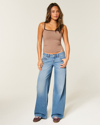 Hollister Andi Adjustable Waist Ultra Low-Rise Distressed Medium Wash Super Baggy Jeans