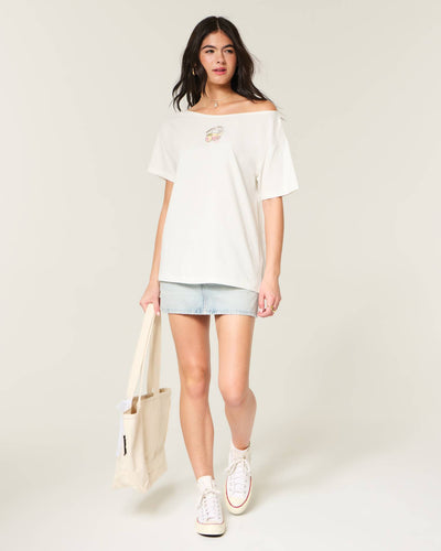 Oversized Off-the-Shoulder Graphic Tee