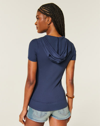 Hooded Short-Sleeve Logo Henley
